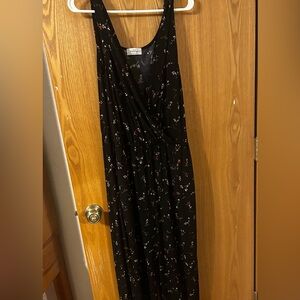 Kaileigh Black Floral V-Neck Jumpsuit with Pink & White Floral